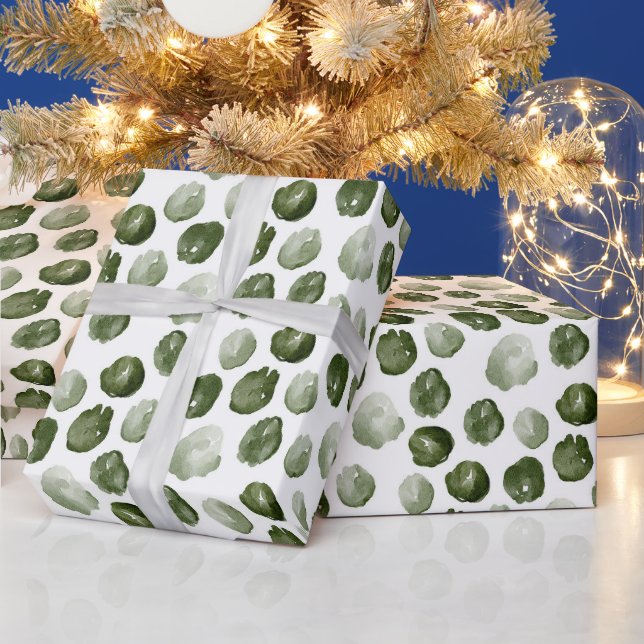 Papel De Regalo Watercolor Green Dots Modern Navidades (Vacaciones)