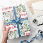 Papel De Regalo Watercolor Holly Berry Merry Christmas<br><div class="desc">Watercolor Holly Berry Merry Christmas</div>
