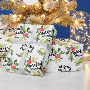 Papel De Regalo Watercolor Holly GreenerPattern Feliz Navidad