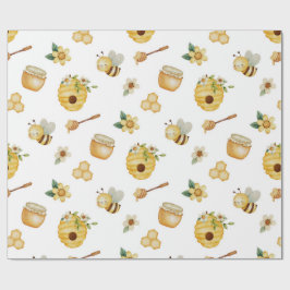 Papel De Regalo Watercolor Honey Bee Wrapping Paper