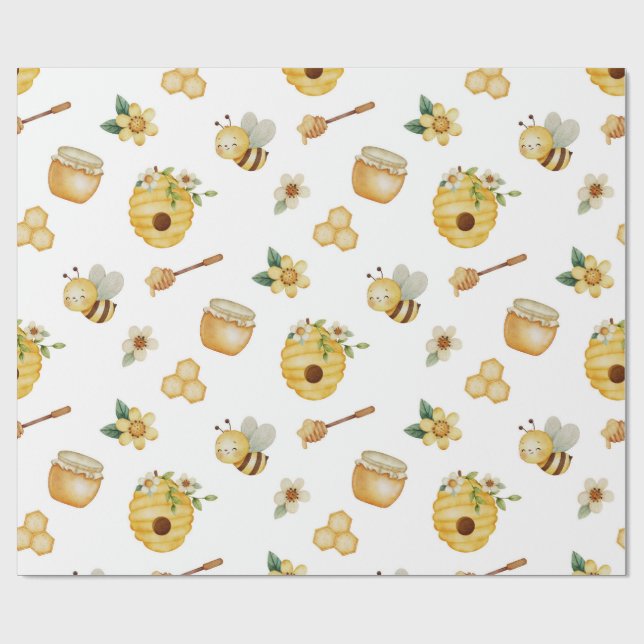 Papel De Regalo Watercolor Honey Bee Wrapping Paper (Superficie plana)