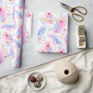 Papel De Regalo Watercolor Lavender Pink Bright Fethers Spring