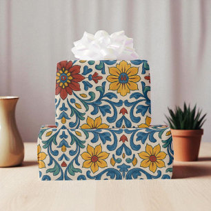 Papel De Regalo Watercolor Mediterráneo Floral Moderno Verano