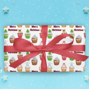 Papel De Regalo Watercolor Merry Christmas Cucakes