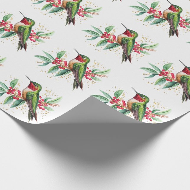 Papel De Regalo Watercolor Merry Christmas Hummingbird (Esquina)