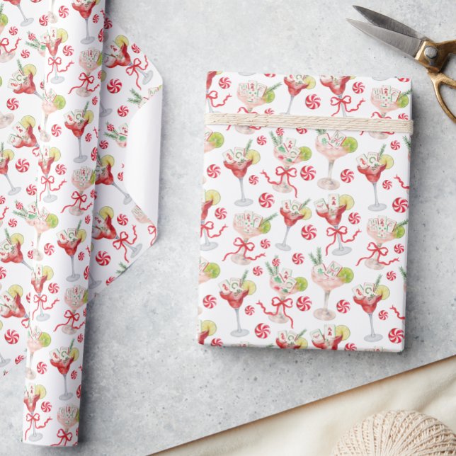 Papel De Regalo Watercolor Merry Mahjong Christmas Cocktail Party (Subido por el creador)