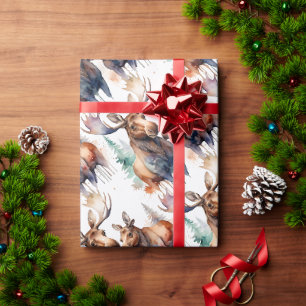 Papel De Regalo Watercolor Moose Winter Animal Wildlife Nature Art