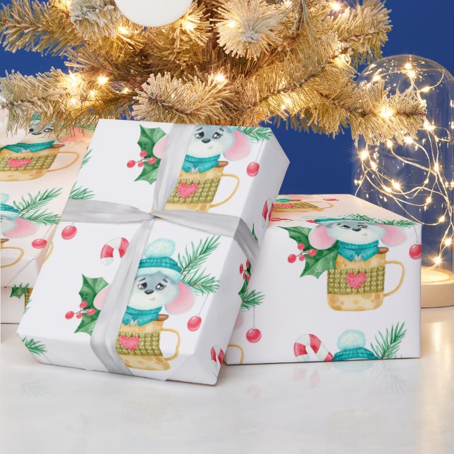 Papel De Regalo Watercolor Niños Navidades Ratón Arte Animal (Vacaciones)