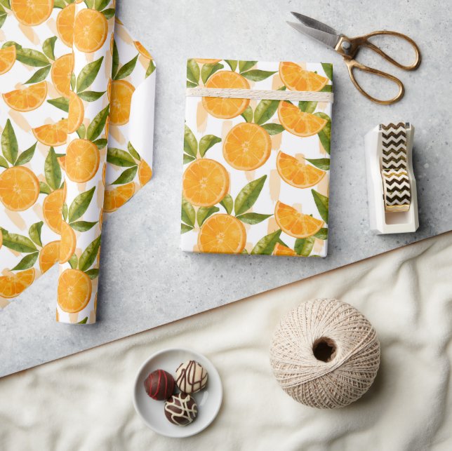 Papel De Regalo Watercolor Orange Pattern (Artesanía)