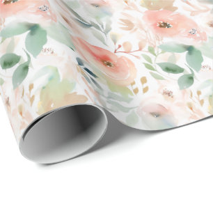 Papel De Regalo Watercolor Peach Floral Elegante Romántico