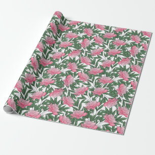 Papel De Regalo Watercolor Peonies Patrón Floral Med Rosa   Blanc