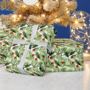 Papel De Regalo Watercolor Pine Fir Branch Navidad Árbol de vacaci