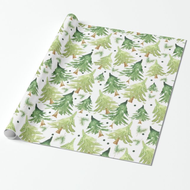 Papel De Regalo Watercolor Pine Trees Rustic Moderno (Desenrollado)