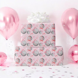 Papel De Regalo Watercolor Pink Bow Cinta Plata Disco Ball