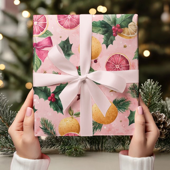 Papel De Regalo Watercolor Pink Citrus Christmas  (Subido por el creador)