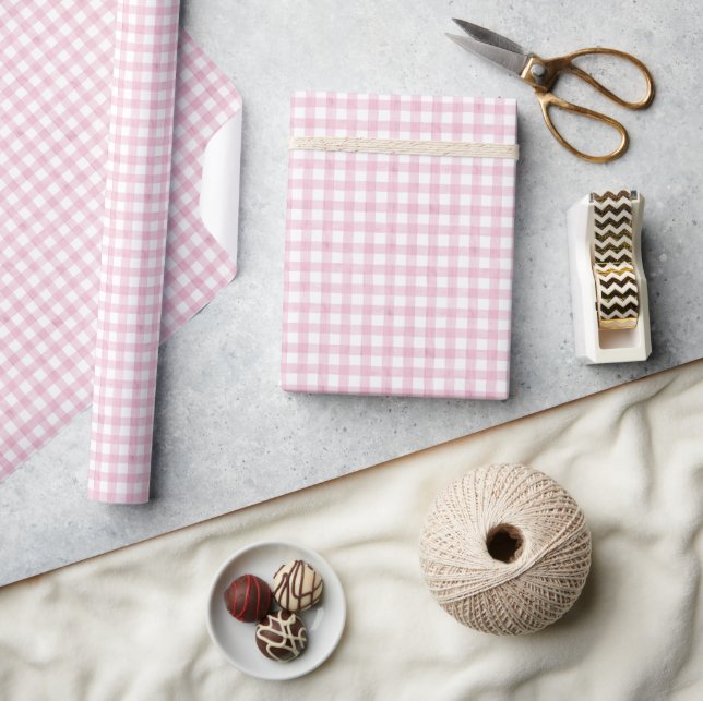 Papel De Regalo Watercolor Pink Gingham (Artesanía)