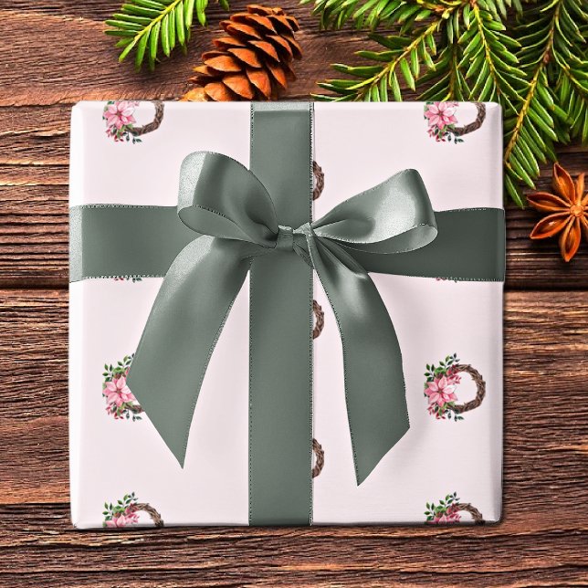 Papel De Regalo Watercolor Pink Poinsettia Wreath Pattern (Subido por el creador)