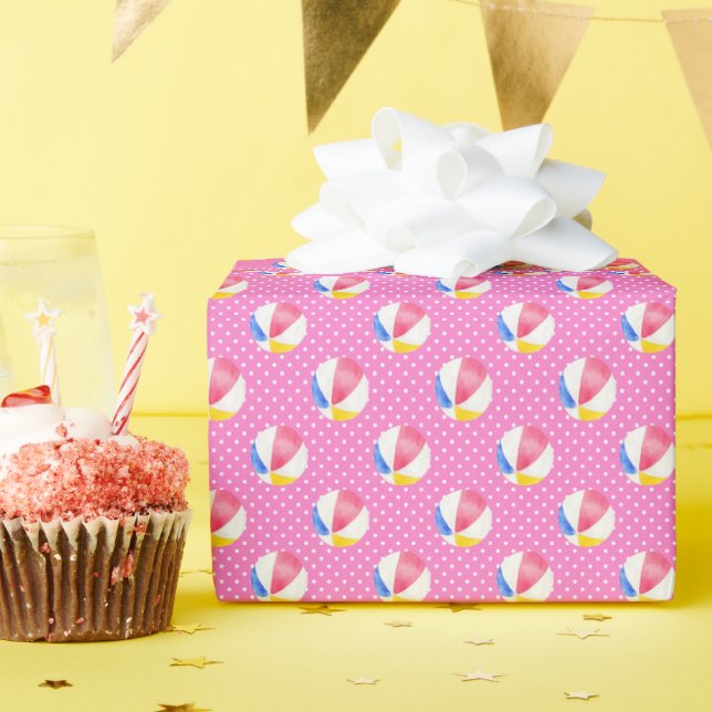 Papel De Regalo Watercolor Pink Polka Dots Beach Balls (Fiesta de cumpleaños )