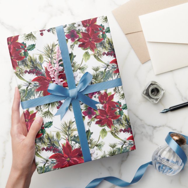 Papel De Regalo Watercolor Poinsettia Pattern  (Regalar)