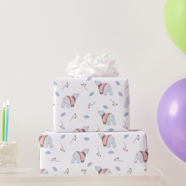 Papel De Regalo Watercolor Polar Bears Christmas Nature Art  (Regalos de fiesta)