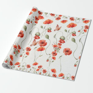 Papel De Regalo Watercolor Poppy boda de flores silvestres rojas
