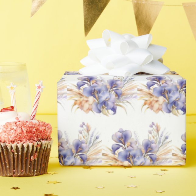 Papel De Regalo Watercolor Purple Iris Bouquet (Fiesta de cumpleaños )