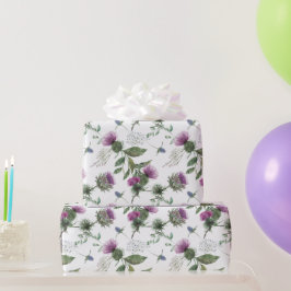 Papel De Regalo Watercolor Purple Thistle Botanical Pattern