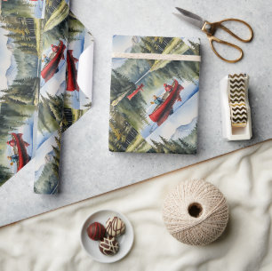 Papel De Regalo Watercolor Red Canoe Wilderness Bot Lake