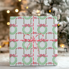 Papel De Regalo Watercolor Red Polka Dot Bow Wreath Christmas