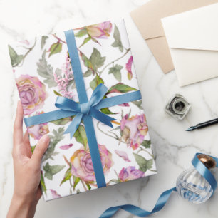 Papel De Regalo Watercolor Rosa del Boho Rosa Botánico