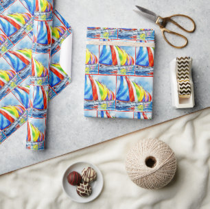 Papel De Regalo Watercolor Sailboat Regatta
