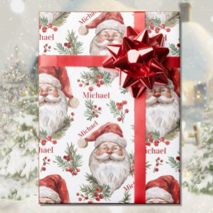 Papel De Regalo Watercolor Santa Añadir nombre Navidad Cottage
