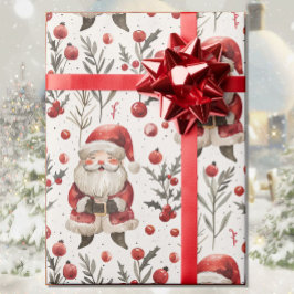 Papel De Regalo Watercolor Santa Claus Country Cottage Navidades