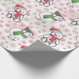 Papel De Regalo Watercolor santa Teddy Oso y Navidades de birdie