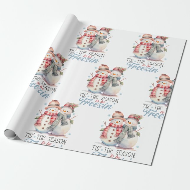 Papel De Regalo Watercolor Snowman (Desenrollado)