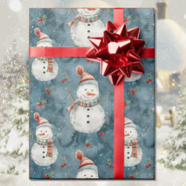 Papel De Regalo Watercolor Snowman Navidades Cottage Country