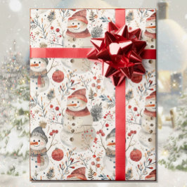 Papel De Regalo Watercolor Snowman Navidades Country Cottage