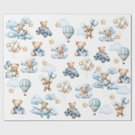 Papel De Regalo Watercolor Teddy Bear Aviator Pattern Gift