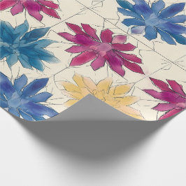 Papel De Regalo Watercolor Tile Flowers Wrapping Paper