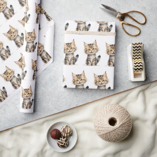 Papel De Regalo Watercolor Tortoise Shell Kitten (Artesanía)