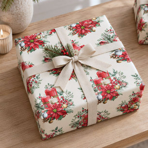 Papel De Regalo Watercolor Vintage Art Navidades Rojos Poinsettia