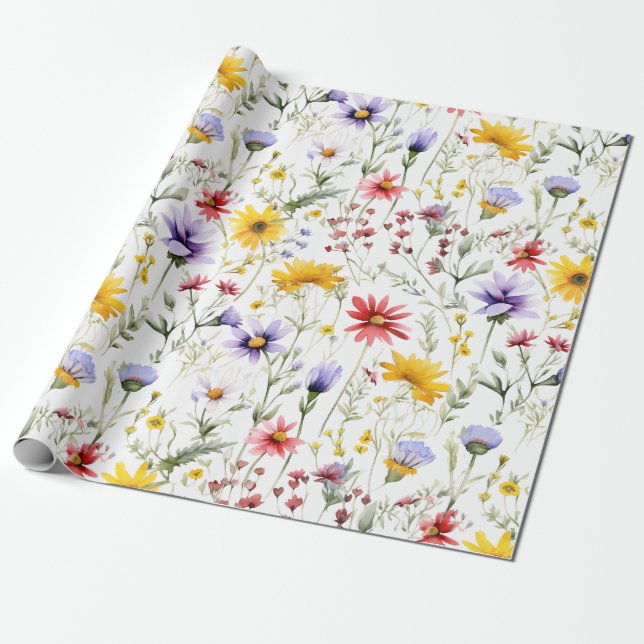 Papel De Regalo Watercolor Wildflower Spring Garden Floral (Desenrollado)