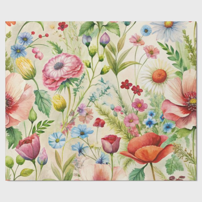 Papel De Regalo Watercolor Wildflowers Seamless Decoupage Paper (Costura)