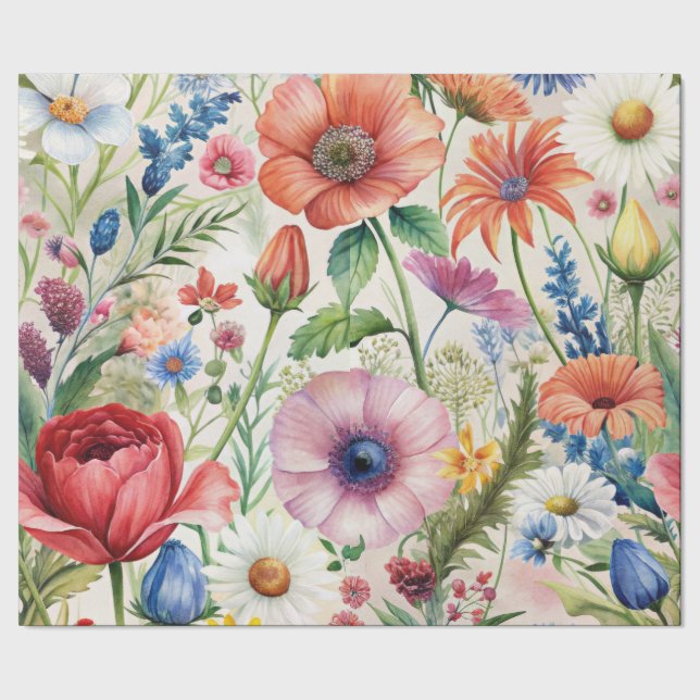 Papel De Regalo Watercolor Wildflowers Seamless Decoupage Paper (Costura)