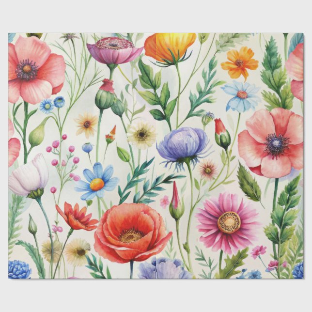 Papel De Regalo Watercolor Wildflowers Seamless Decoupage Paper (Costura)