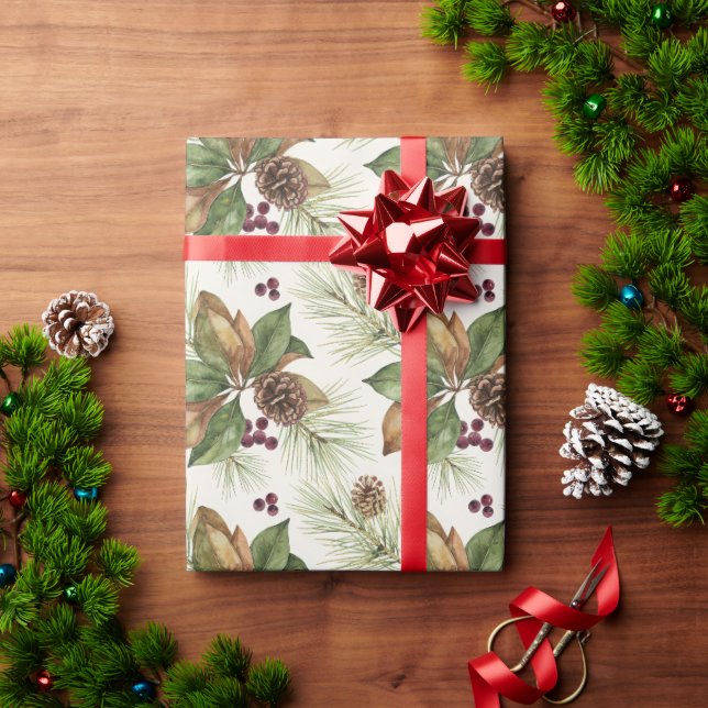 Papel De Regalo Watercolor Winter Botanical Pattern (Regalo de vacaciones)