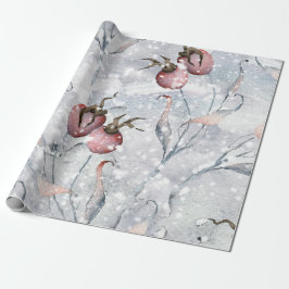 Papel De Regalo Watercolor Winter Holly Berries y Navidades de Nie