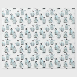 Papel De Regalo Watercolor Winter Penguins Baby Shower