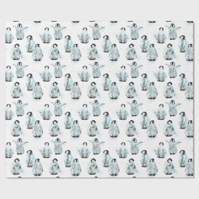 Papel De Regalo Watercolor Winter Penguins Baby Shower (Superficie plana)