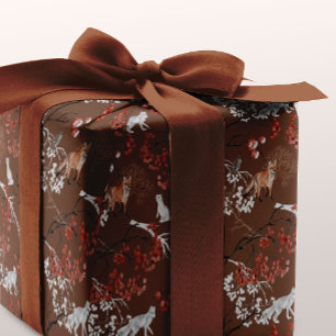 Papel De Regalo Watercolor Woodland Berries y Navidades de animale